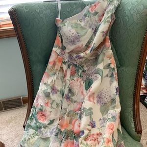 Petite Davids Bridal Bridesmaid floral peach dress